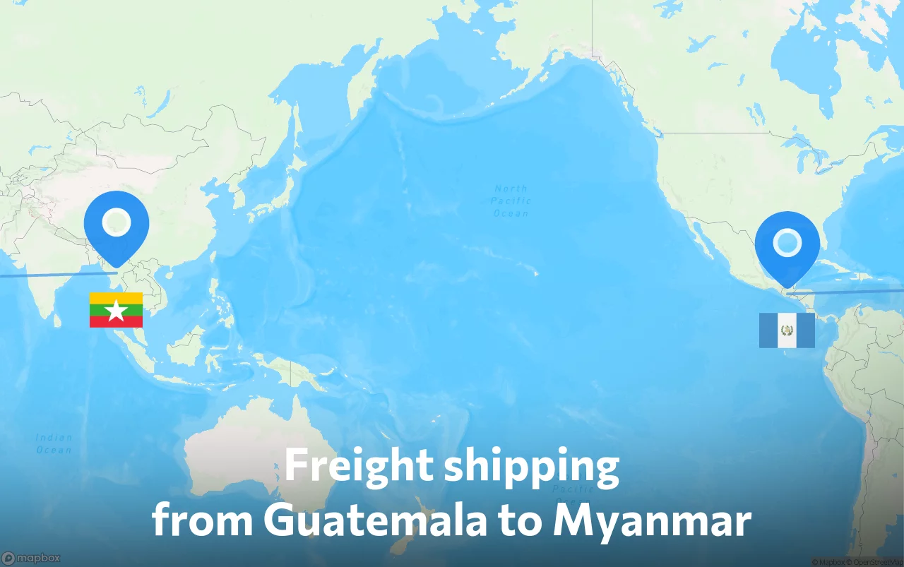 Shipping route from Guatemala to Myanmar