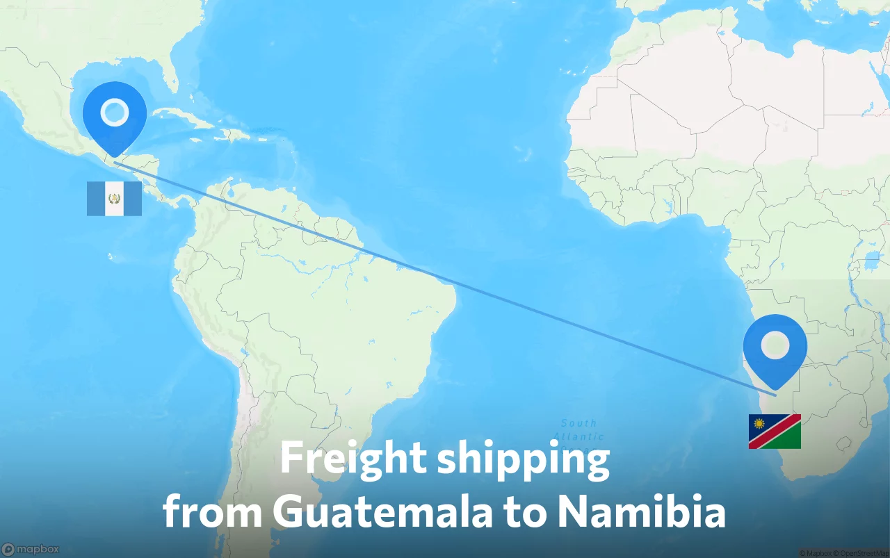 Shipping route from Guatemala to Namibia