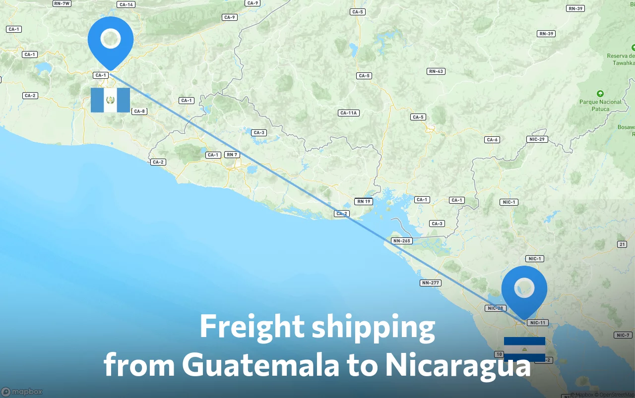 Shipping route from Guatemala to Nicaragua