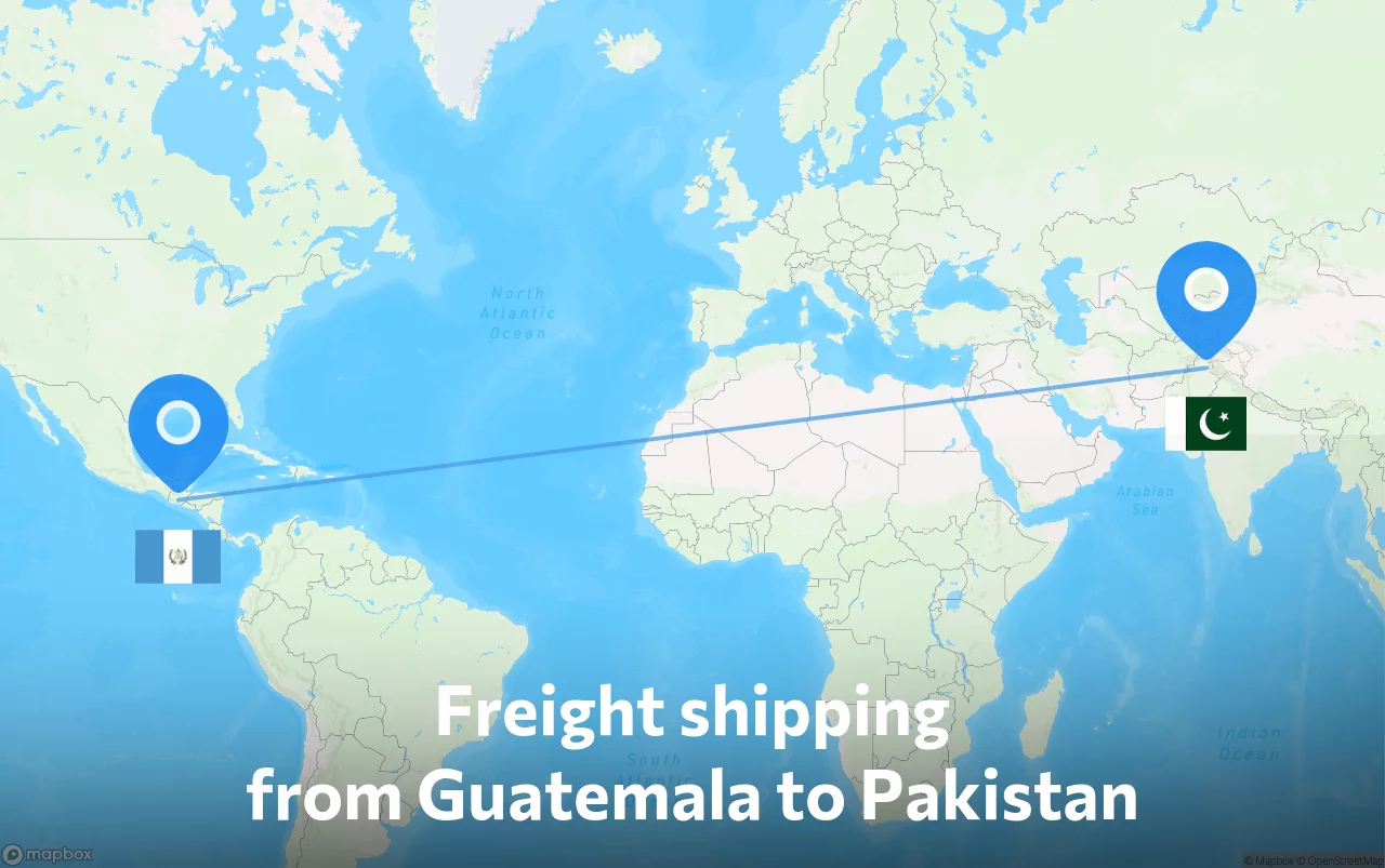 Shipping route from Guatemala to Pakistan