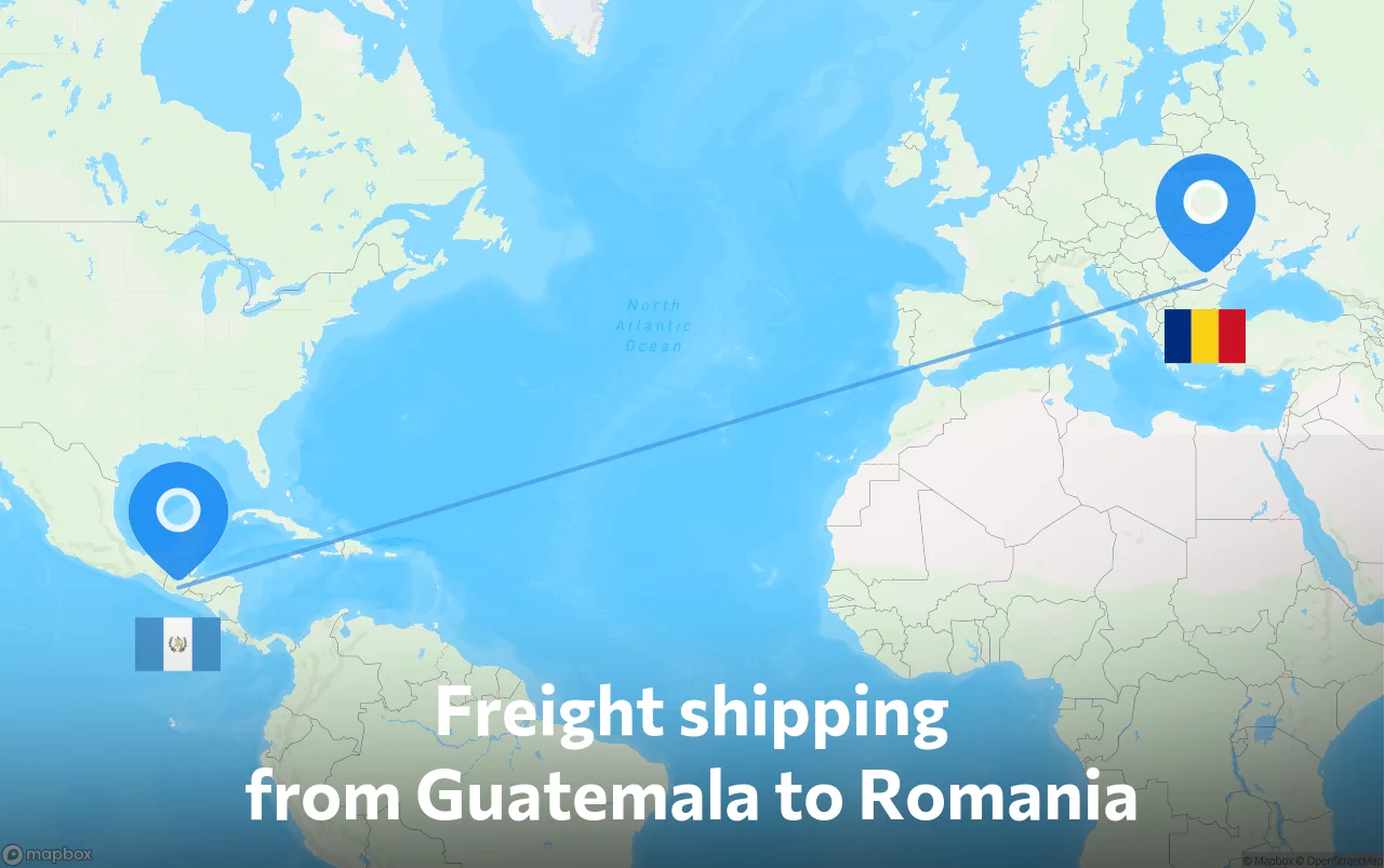 Shipping route from Guatemala to Romania