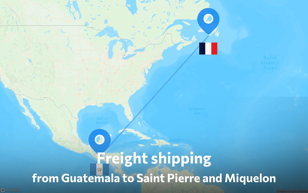 Shipping route from Guatemala to Saint Pierre and Miquelon
