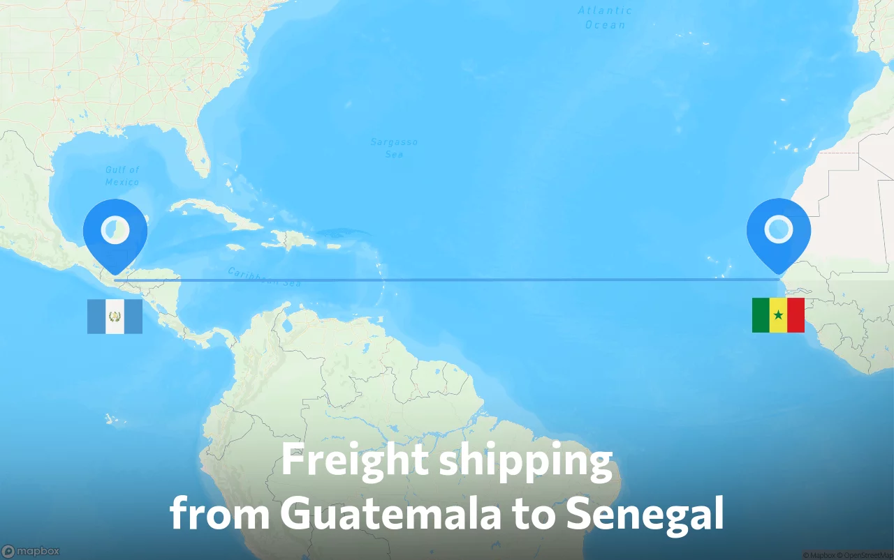 Shipping route from Guatemala to Senegal