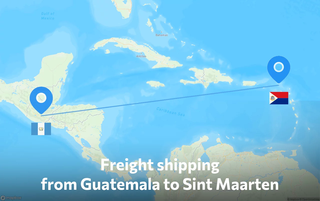 Shipping route from Guatemala to Sint Maarten