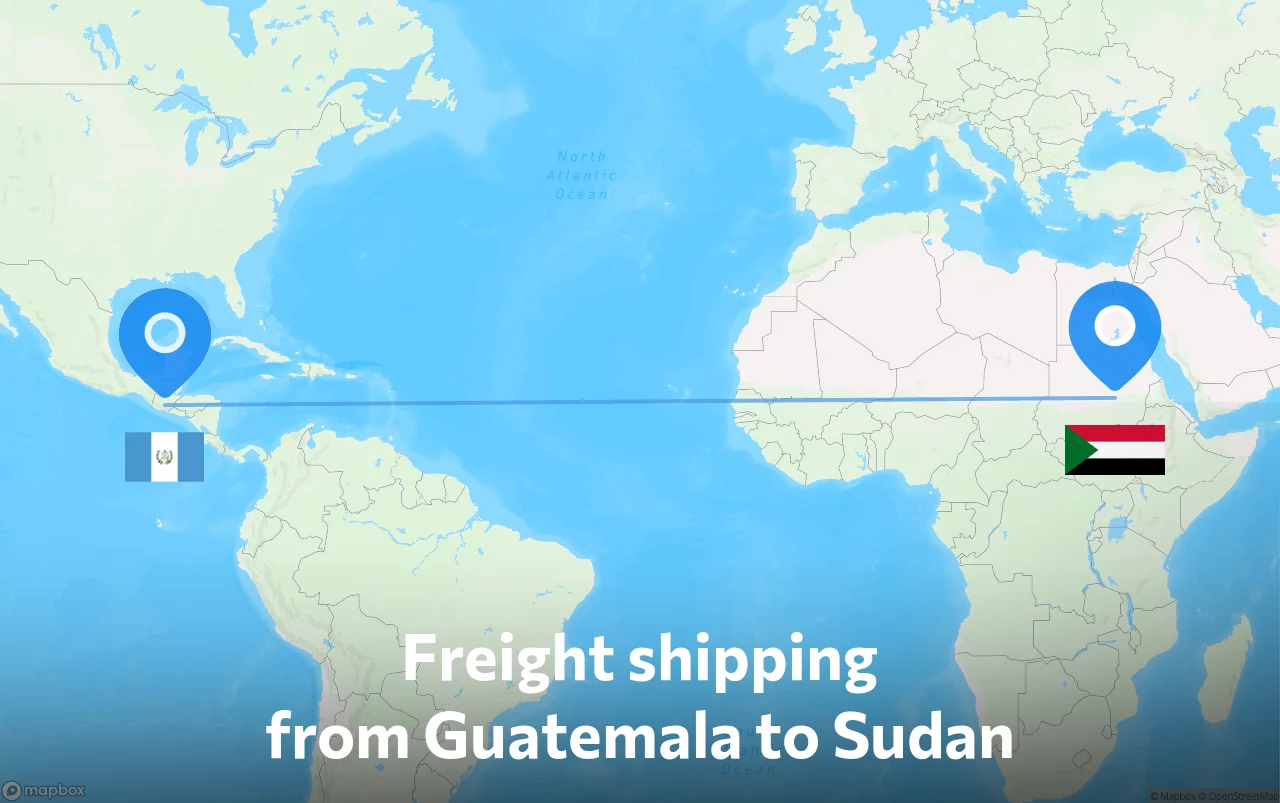 Shipping route from Guatemala to Sudan