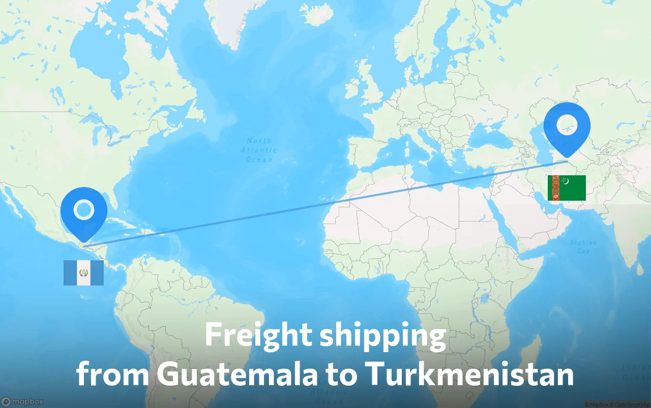 Shipping route from Guatemala to Turkmenistan