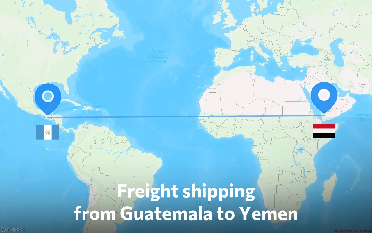 Shipping route from Guatemala to Yemen