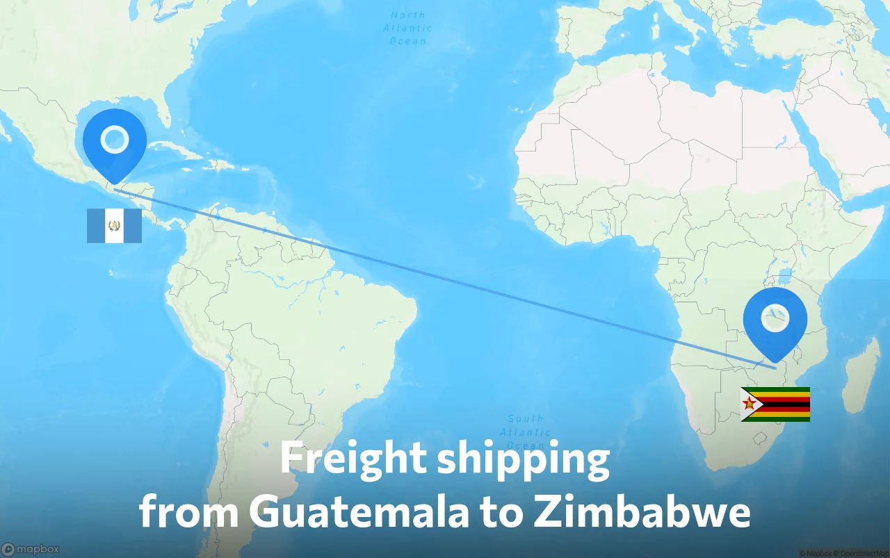 Shipping route from Guatemala to Zimbabwe