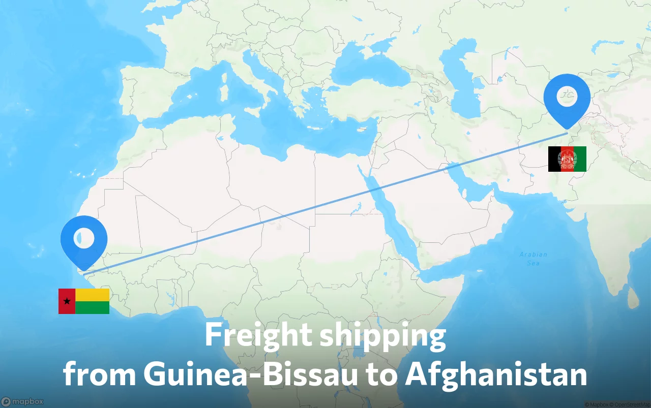 Shipping route from Guinea-Bissau to Afghanistan