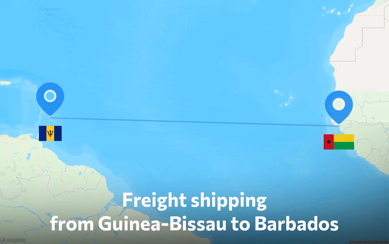 Shipping route from Guinea-Bissau to Barbados