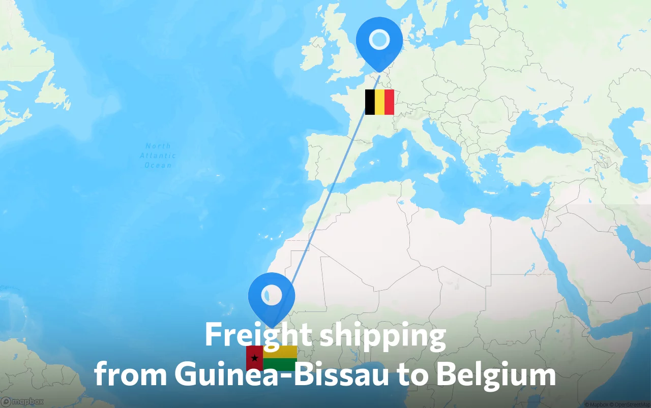 Shipping route from Guinea-Bissau to Belgium