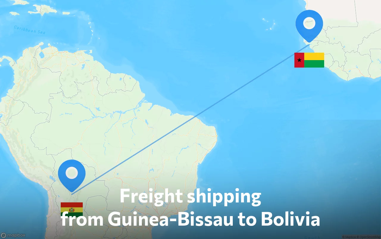 Shipping route from Guinea-Bissau to Bolivia