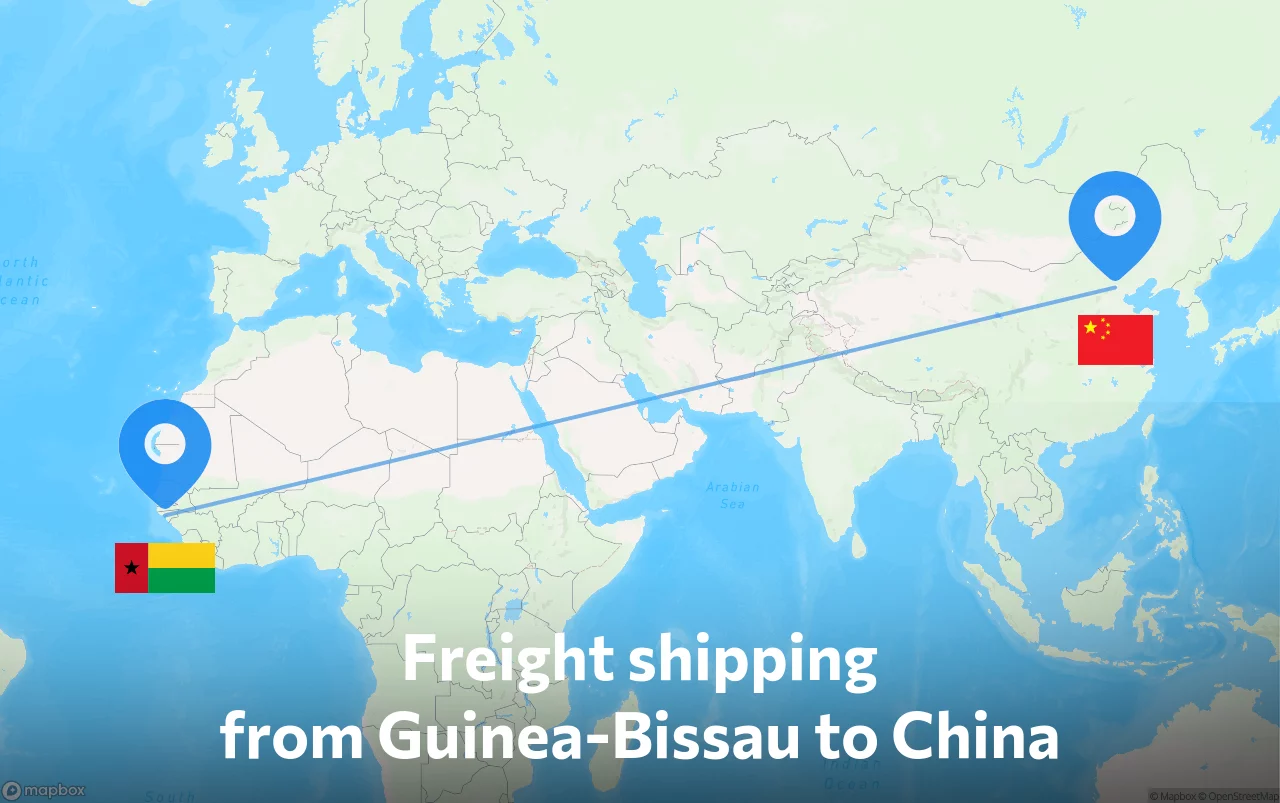 Shipping route from Guinea-Bissau to China