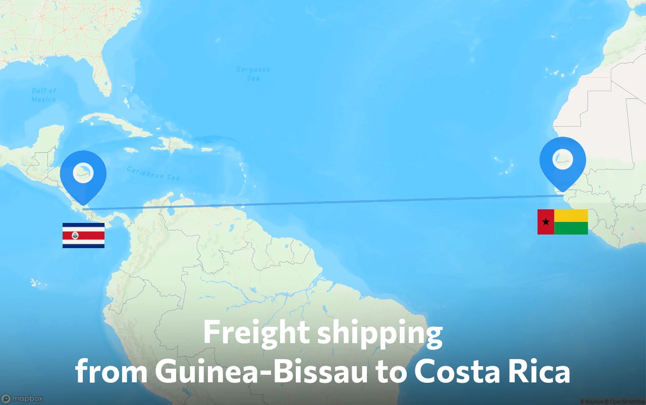 Shipping route from Guinea-Bissau to Costa Rica