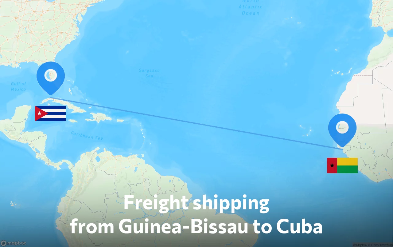 Shipping route from Guinea-Bissau to Cuba