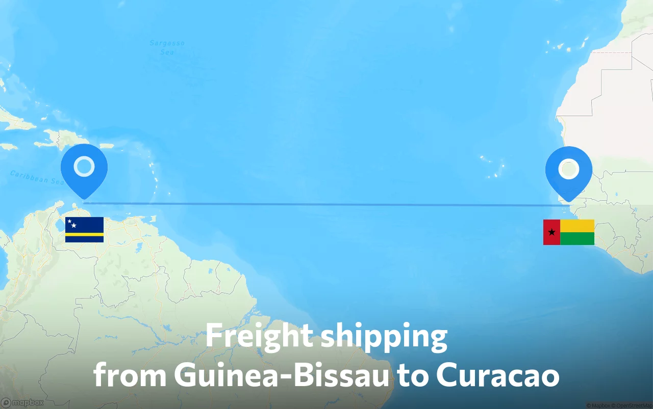 Shipping route from Guinea-Bissau to Curacao