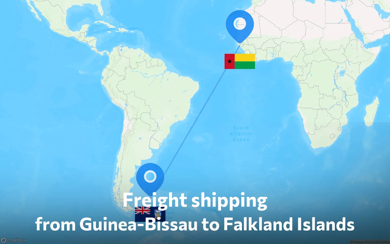 Shipping route from Guinea-Bissau to Falkland Islands