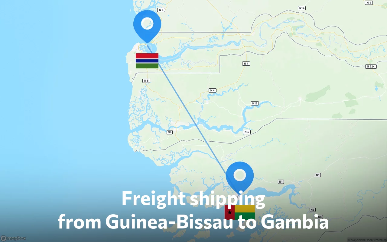 Shipping route from Guinea-Bissau to Gambia
