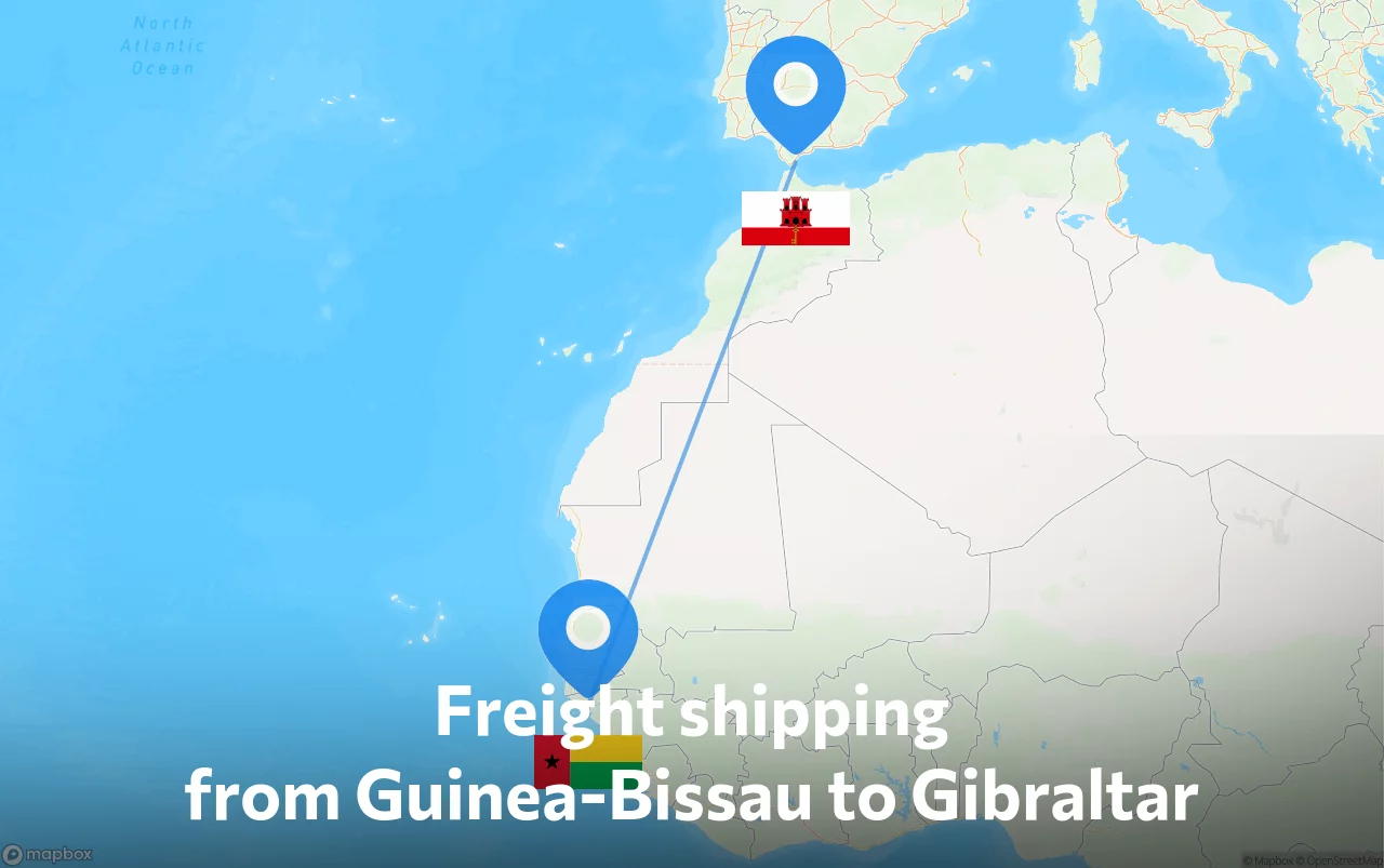 Shipping route from Guinea-Bissau to Gibraltar