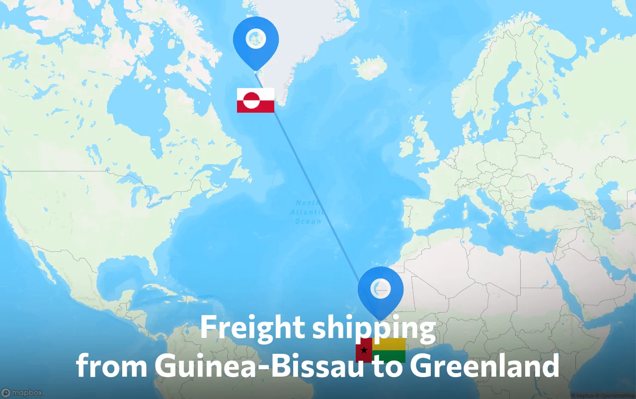 Shipping route from Guinea-Bissau to Greenland