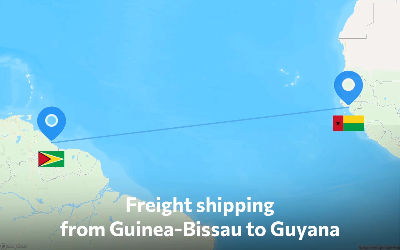Shipping route from Guinea-Bissau to Guyana