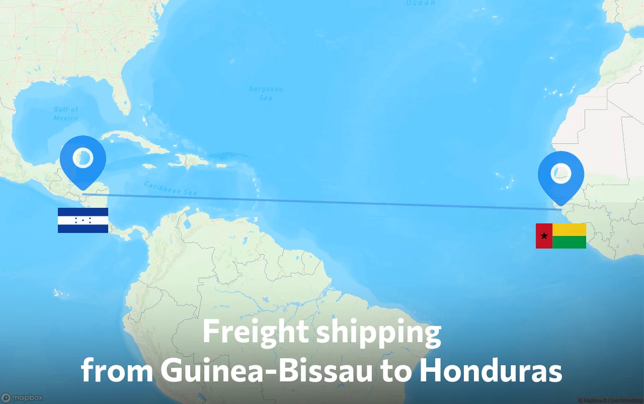 Shipping route from Guinea-Bissau to Honduras