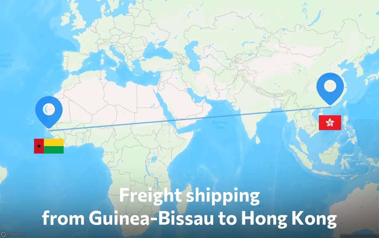 Shipping route from Guinea-Bissau to Hong Kong