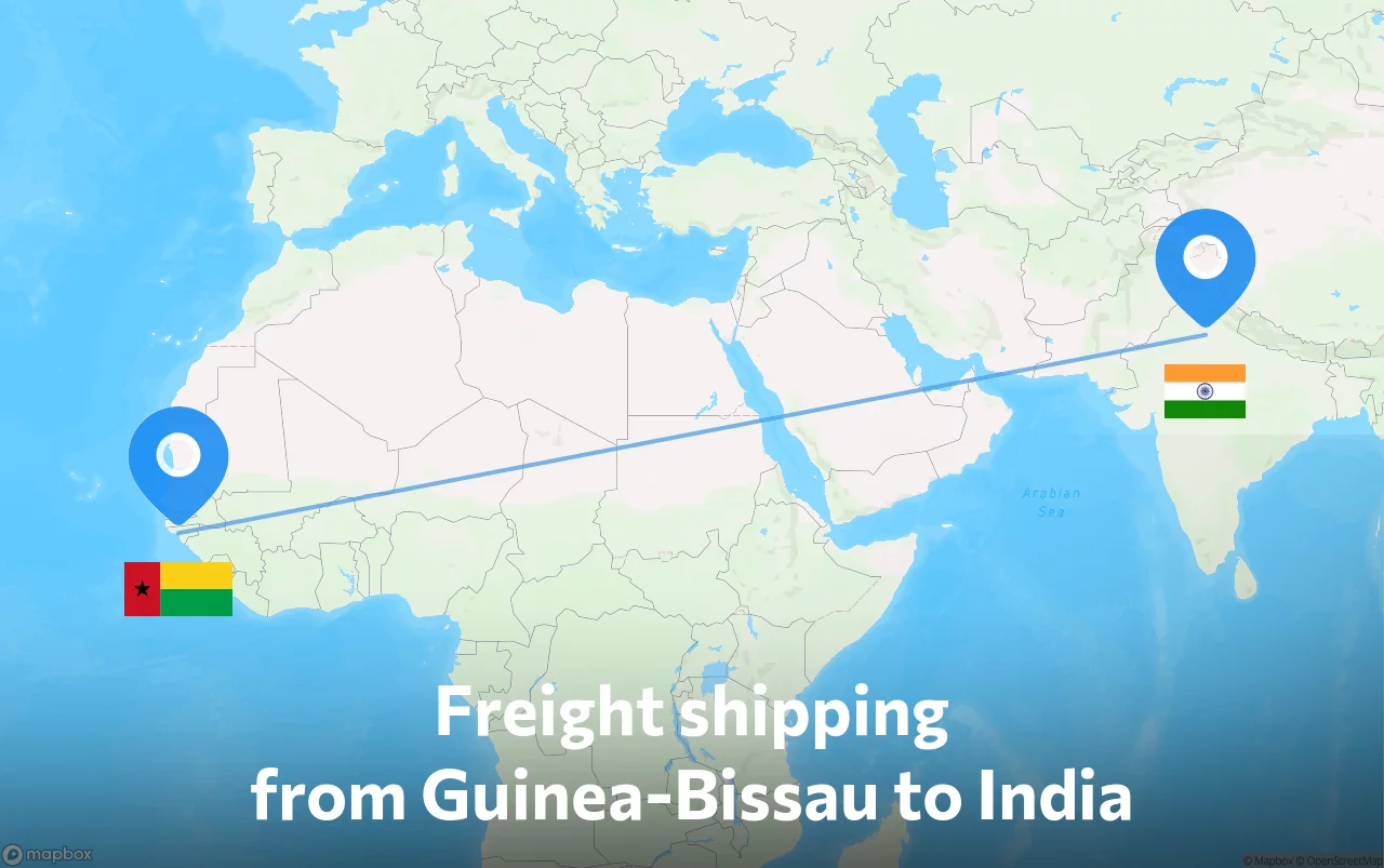 Shipping route from Guinea-Bissau to India