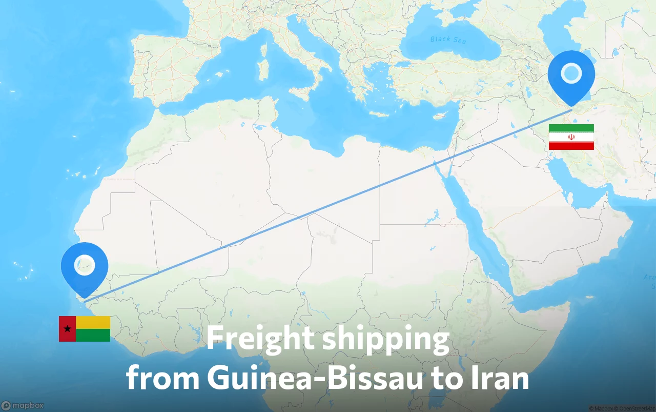 Shipping route from Guinea-Bissau to Iran