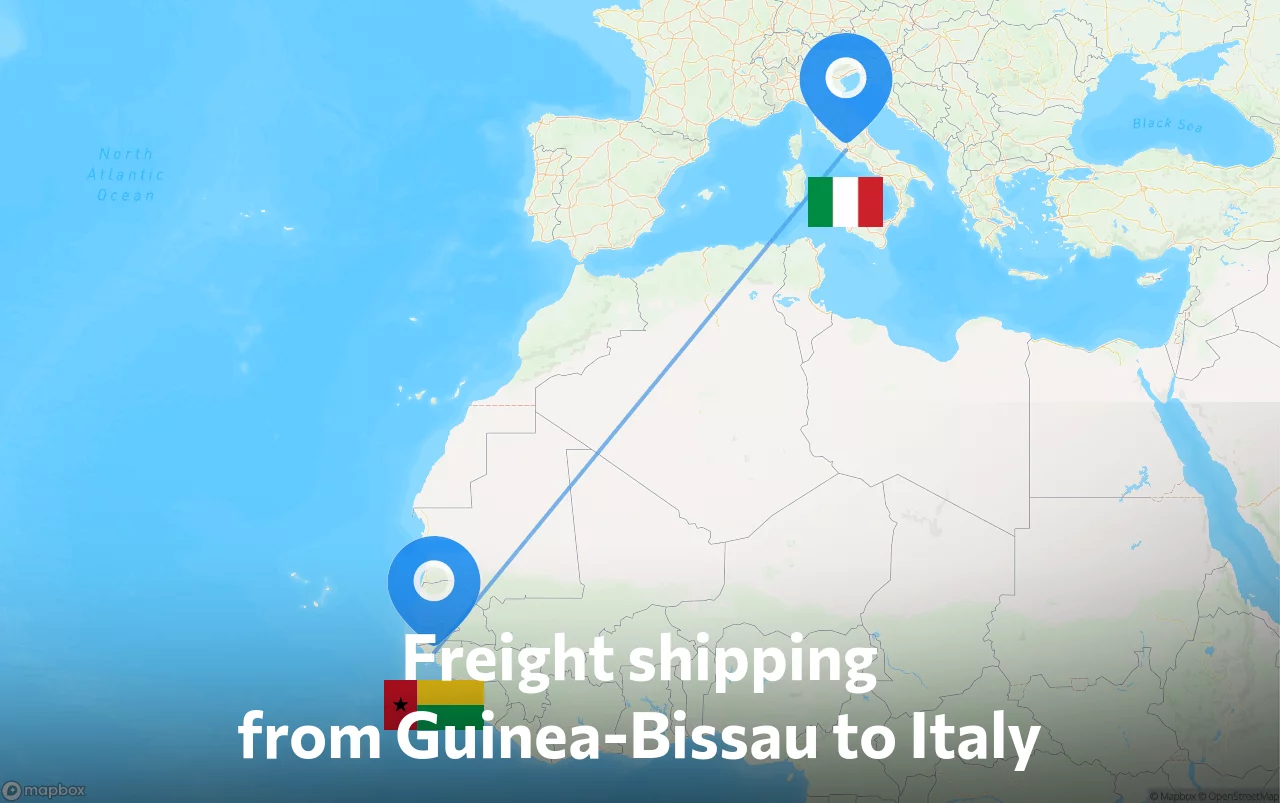 Shipping route from Guinea-Bissau to Italy