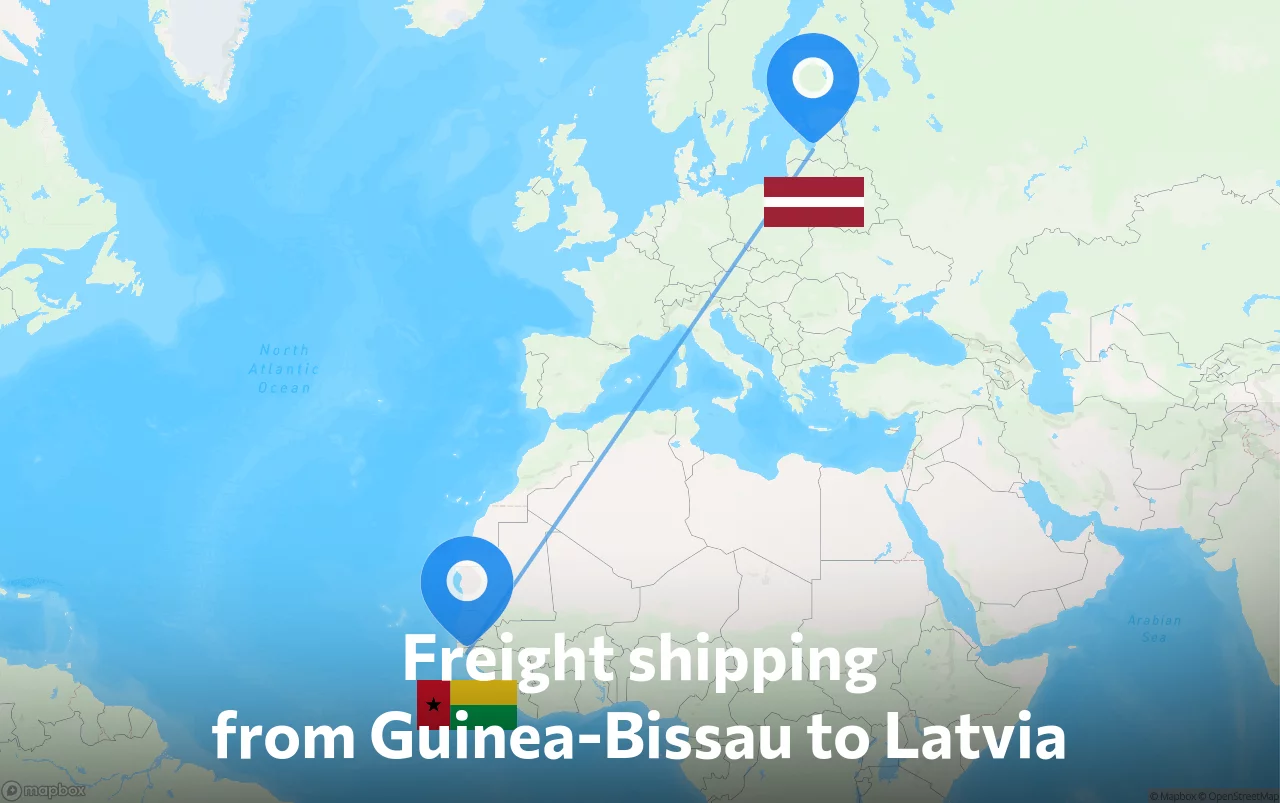 Shipping route from Guinea-Bissau to Latvia