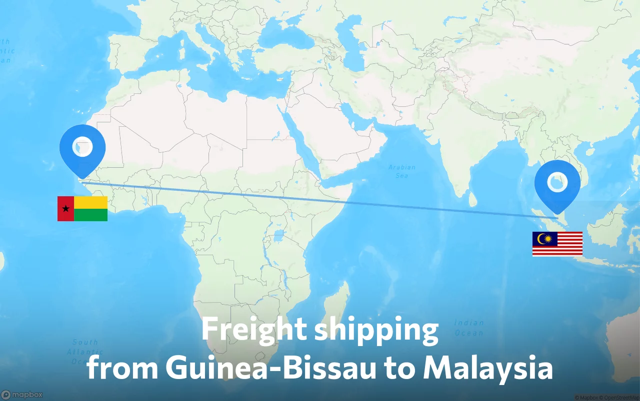 Shipping route from Guinea-Bissau to Malaysia