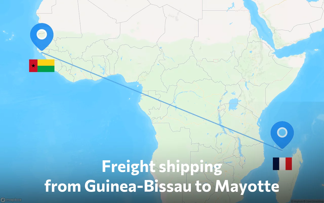 Shipping route from Guinea-Bissau to Mayotte
