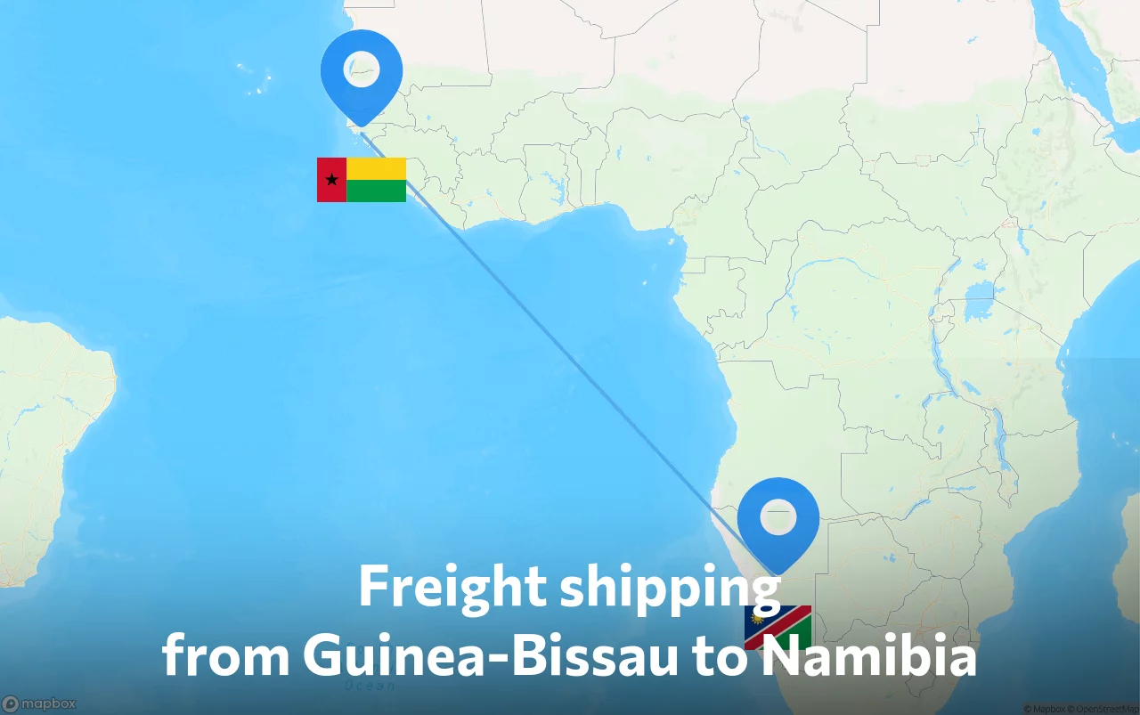 Shipping route from Guinea-Bissau to Namibia