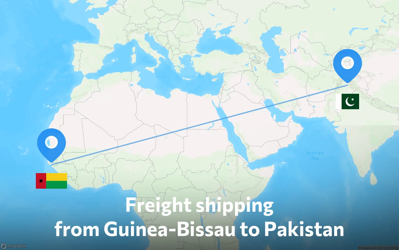 Shipping route from Guinea-Bissau to Pakistan