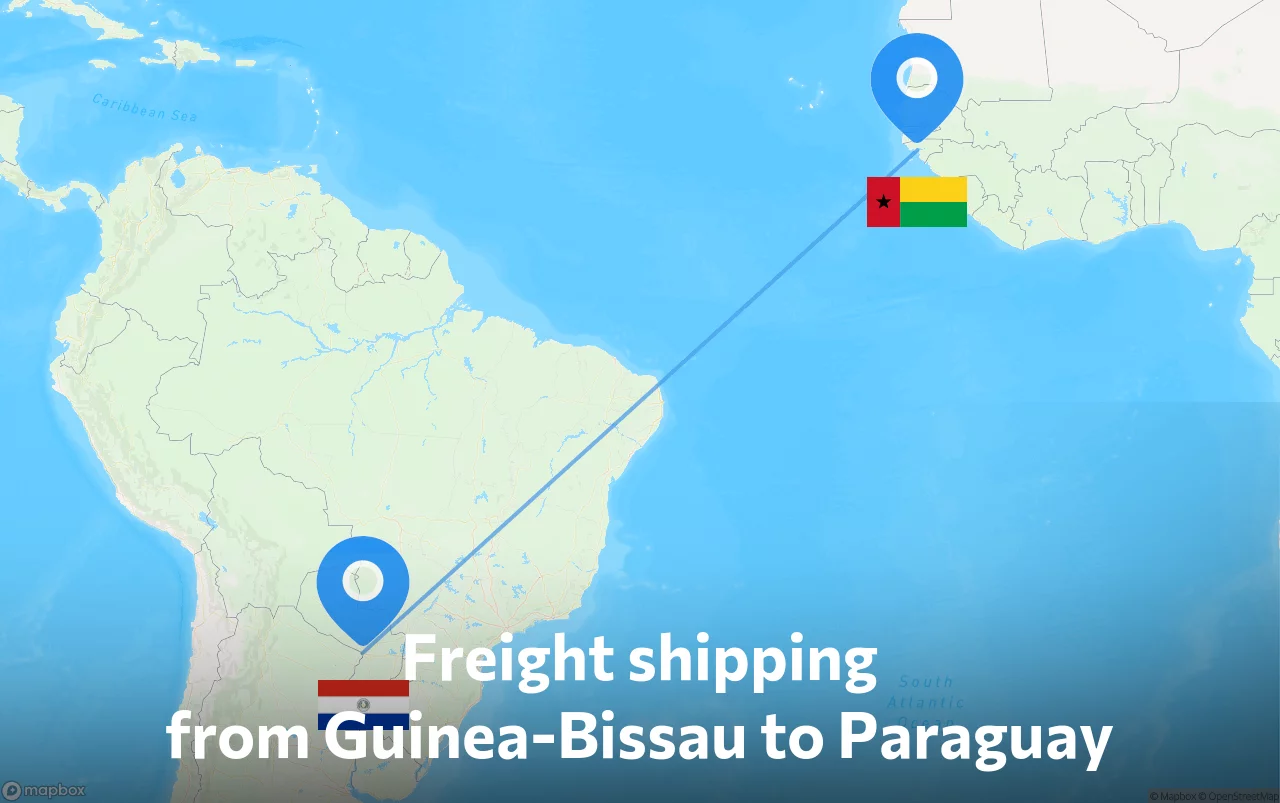 Shipping route from Guinea-Bissau to Paraguay