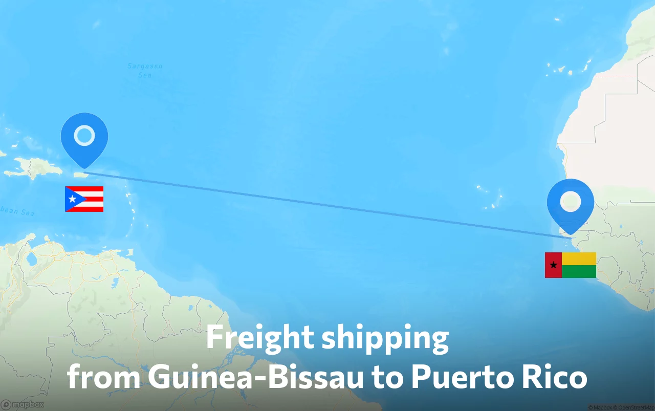 Shipping route from Guinea-Bissau to Puerto Rico