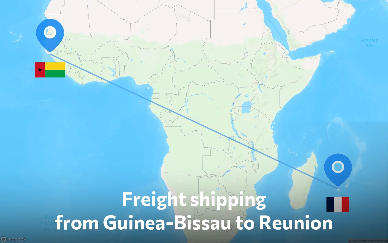 Shipping route from Guinea-Bissau to Reunion