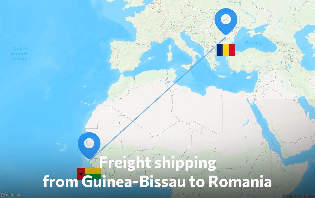 Shipping route from Guinea-Bissau to Romania
