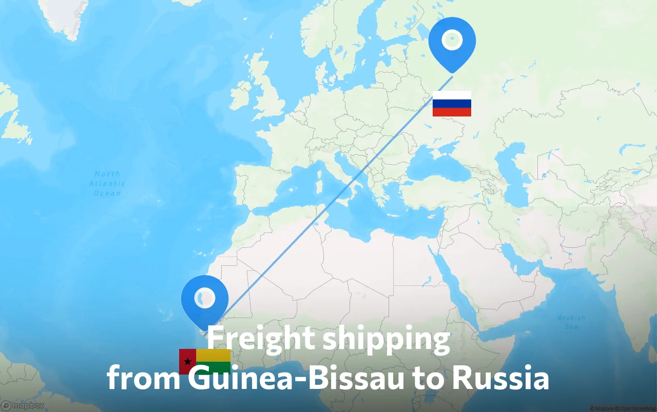 Shipping route from Guinea-Bissau to Russia