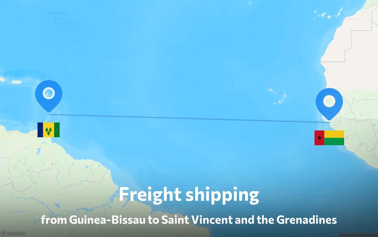 Shipping route from Guinea-Bissau to Saint Vincent and the Grenadines