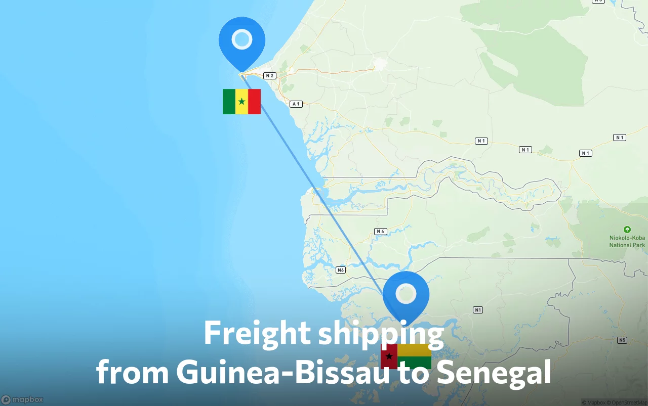 Shipping route from Guinea-Bissau to Senegal