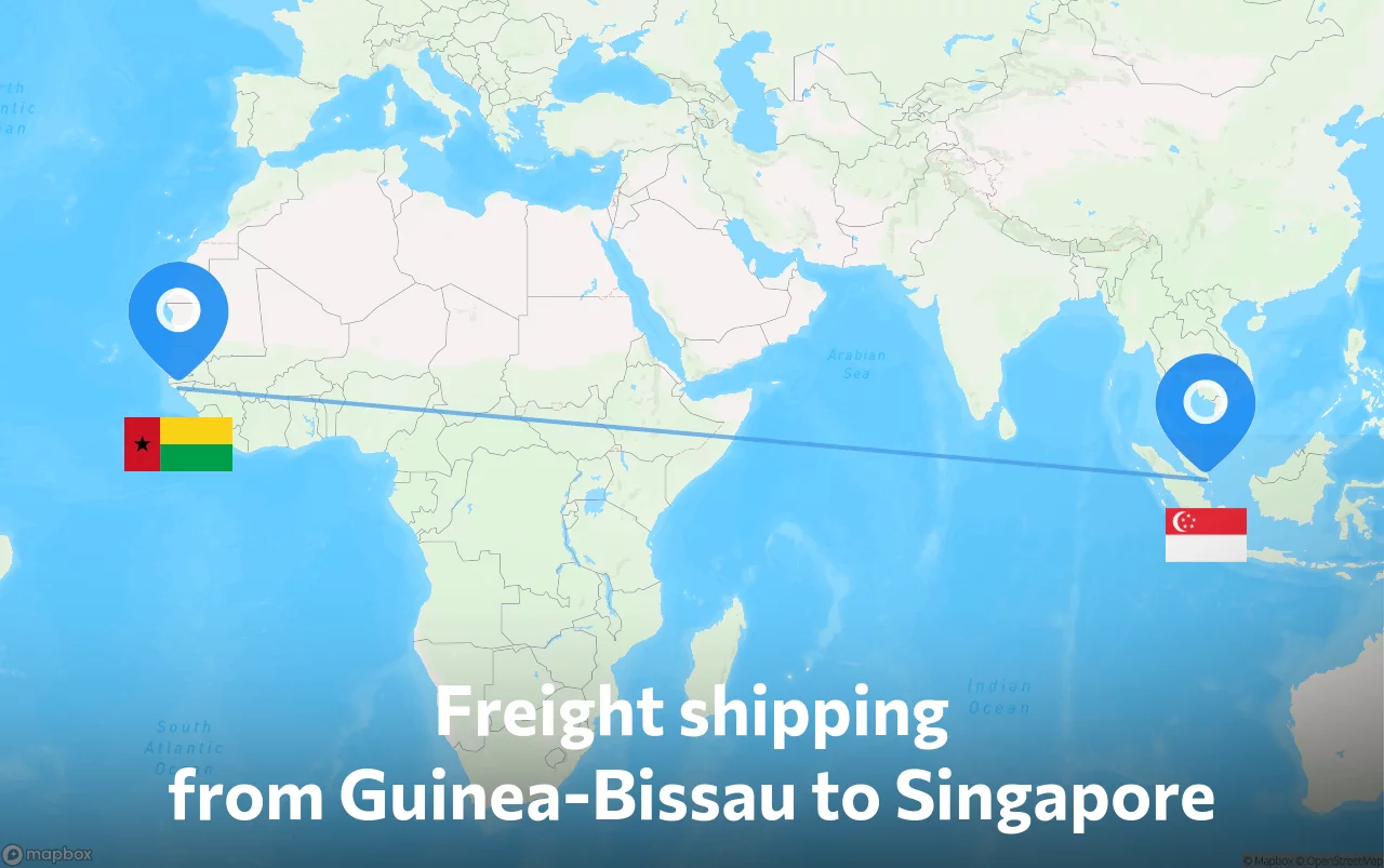 Shipping route from Guinea-Bissau to Singapore