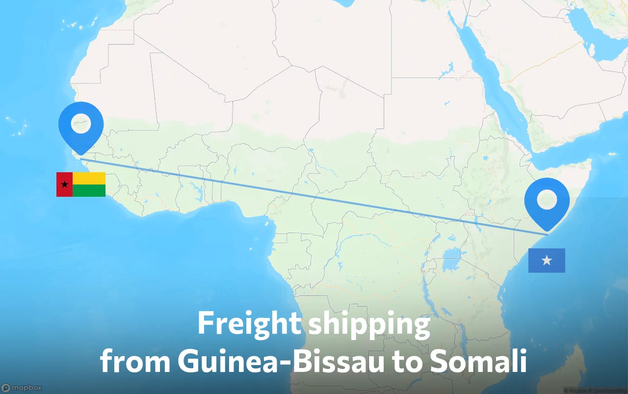 Shipping route from Guinea-Bissau to Somali