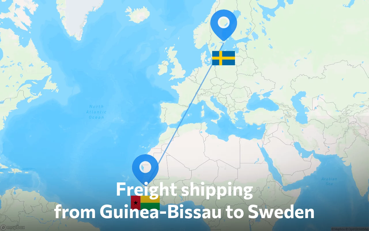Shipping route from Guinea-Bissau to Sweden