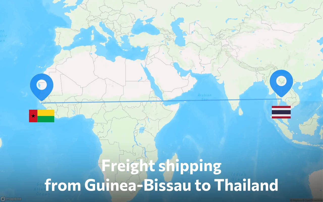 Shipping route from Guinea-Bissau to Thailand