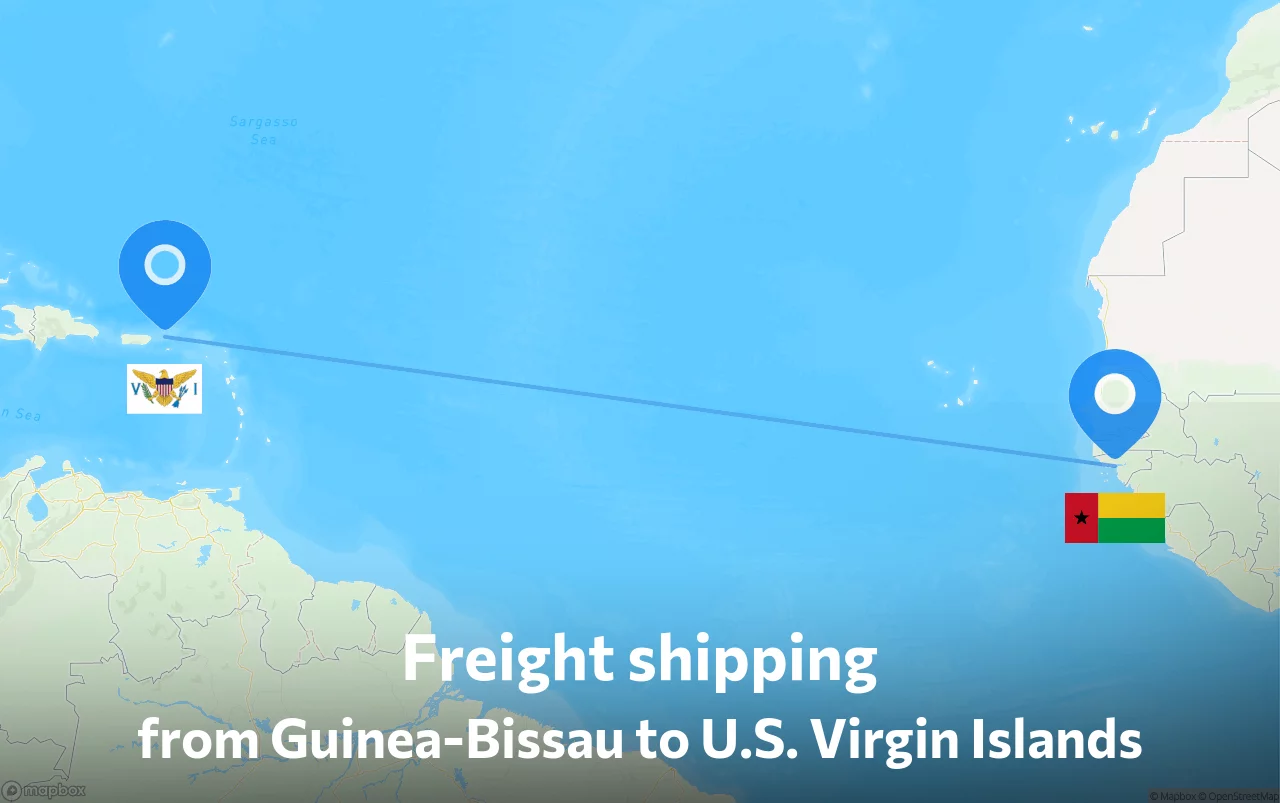 Shipping route from Guinea-Bissau to U.S. Virgin Islands