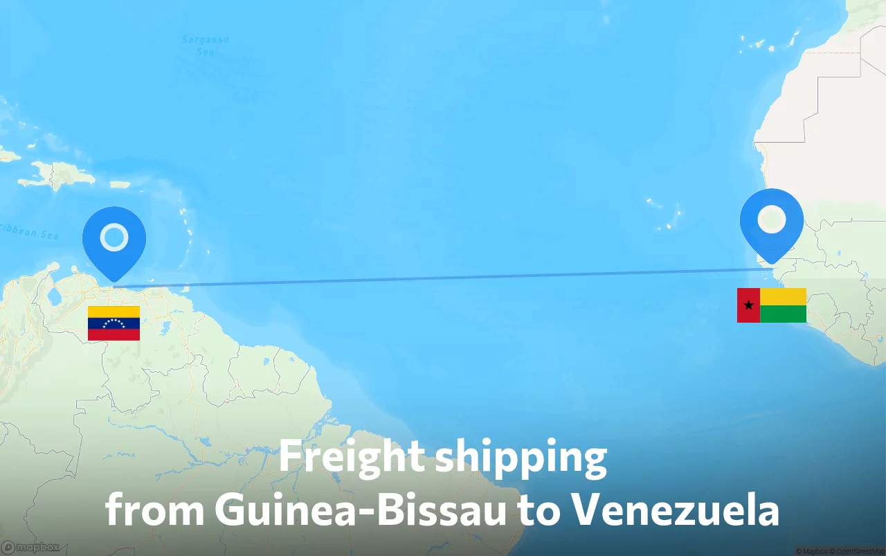 Shipping route from Guinea-Bissau to Venezuela