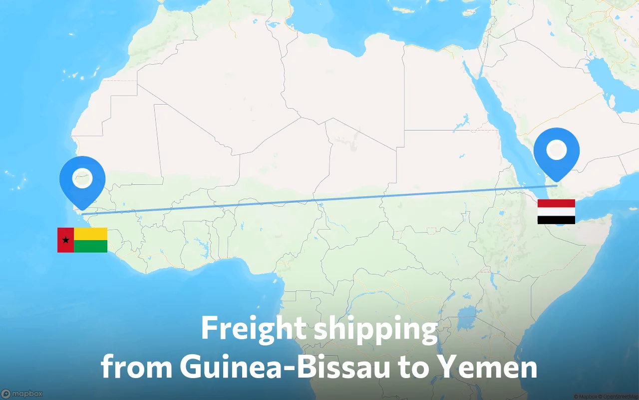 Shipping route from Guinea-Bissau to Yemen