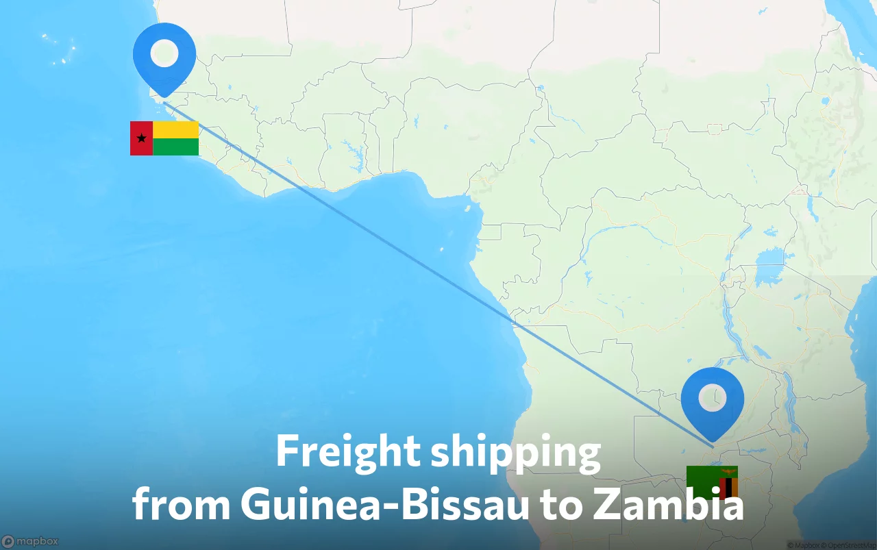 Shipping route from Guinea-Bissau to Zambia